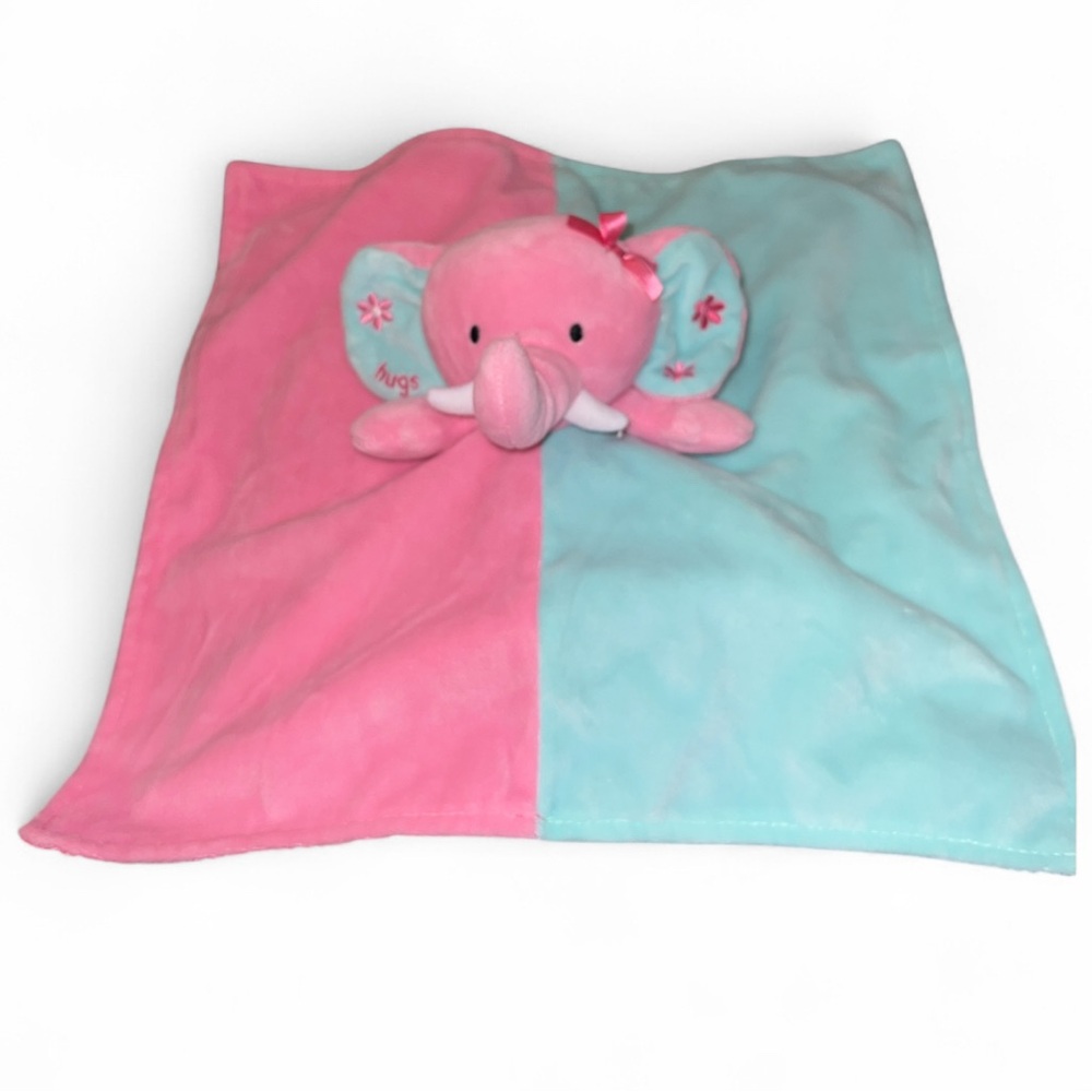 Okie Dokie Lovey Baby Elephant Teal Pink Security Blanket
